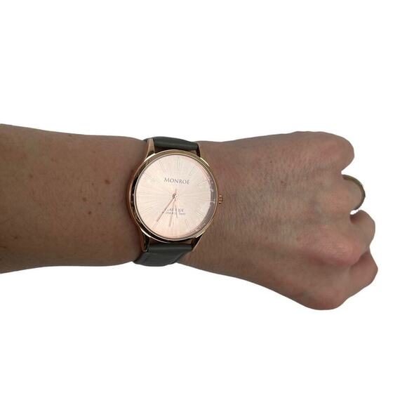 NWOT MONROE SOLÉROSE WATCH CHARCOAL LEATHER ROSE GOLD - Picture 6 of 16